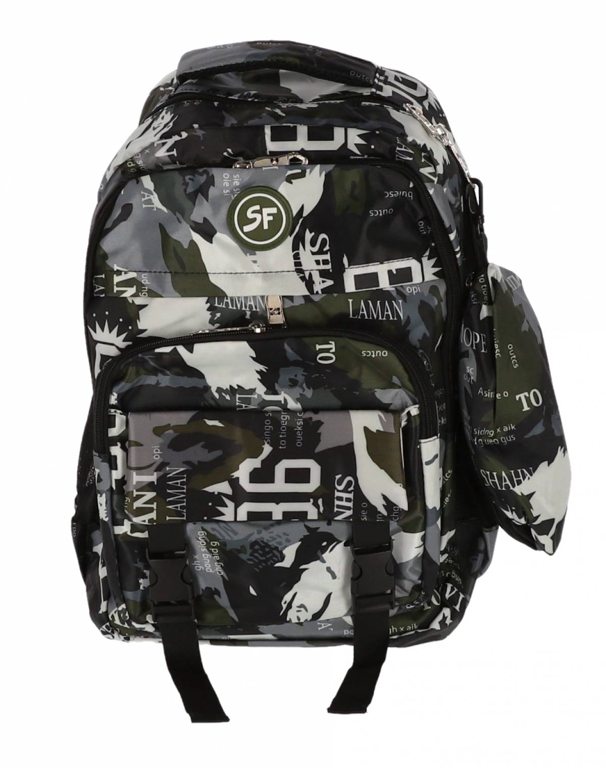 Ghiozdan SF, 4Fermoare 42cm cu penar etui catarame CAMUFLAJ VERDE